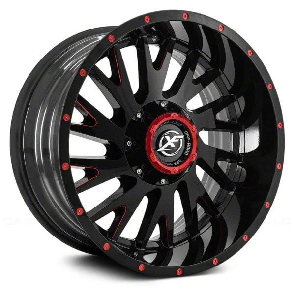 XF Offroad XF-221 Gloss Black Red Milled 5-Lug Wheel; 20x12; -44mm Offset (02-08 RAM 1500, Excluding Mega Cab)
