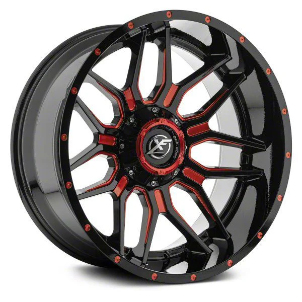 XF Offroad XF-222 Gloss Black Red Milled 5-Lug Wheel; 20x10; -24mm Offset (02-08 RAM 1500, Excluding Mega Cab)