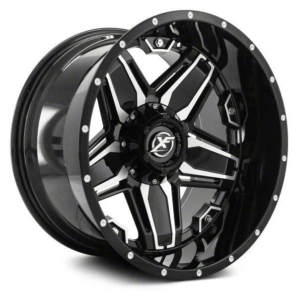XF Offroad XF-223 Gloss Black Machined 5-Lug Wheel; 20x10; -24mm Offset (02-08 RAM 1500, Excluding Mega Cab)