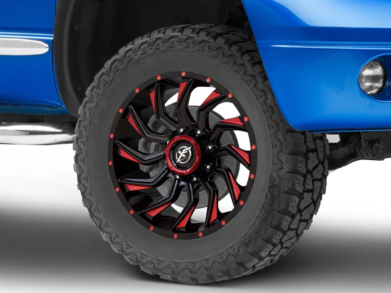 XF Offroad XF-224 Gloss Black Red Milled 5-Lug Wheel; 20x10; -24mm Offset (02-08 RAM 1500, Excluding Mega Cab)