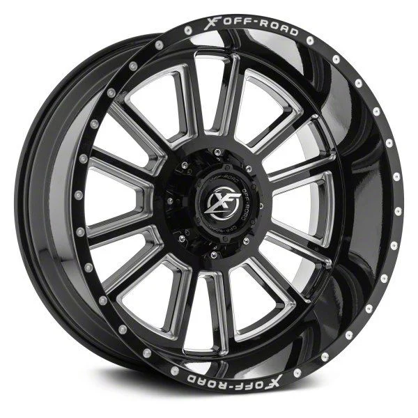 XF Offroad XF-225 Gloss Black Milled 5-Lug Wheel; 20x10; -12mm Offset (02-08 RAM 1500, Excluding Mega Cab)