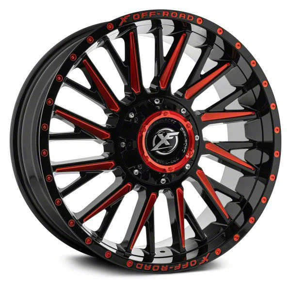 XF Offroad XF-226 Gloss Black Red Milled 5-Lug Wheel; 20x9; 0mm Offset (02-08 RAM 1500, Excluding Mega Cab)