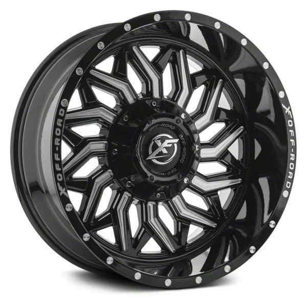 XF Offroad XF-228 Gloss Black Milled 5-Lug Wheel; 20x12; -44mm Offset (02-08 RAM 1500, Excluding Mega Cab)