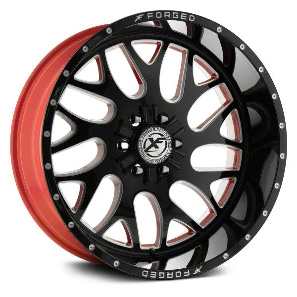 XFX Flow XFX-301 Gloss Black Milled with Red Inner 8-Lug Wheel; 24x12; -44mm Offset (11-14 Sierra 2500 HD)