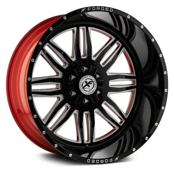 XFX Flow XFX-303 Gloss Black Milled with Red Inner 8-Lug Wheel; 24x12; -44mm Offset (11-14 Sierra 2500 HD)