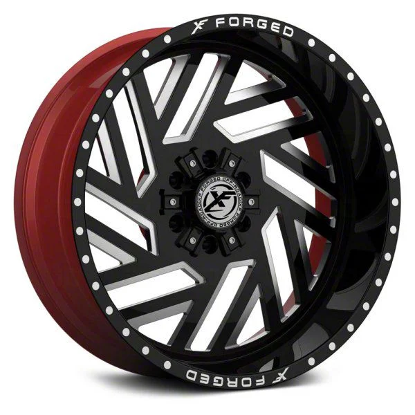 XFX Flow XFX-304 Gloss Black Milled With Red Inner 5-Lug Wheel; 20x12; -44mm Offset (02-08 RAM 1500, Excluding Mega Cab)