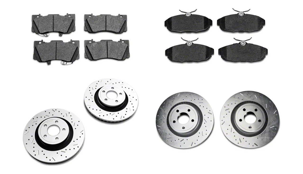 Xtreme Stop Precision Cross-Drilled and Slotted Brake Rotor and Carbon Graphite Pad Kit; Front and Rear (15-23 Mustang EcoBoost w/ Performance Pack)