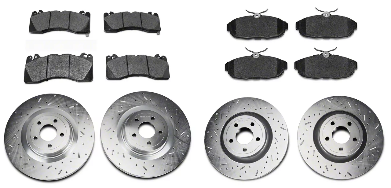 Xtreme Stop Precision Cross-Drilled and Slotted Brake Rotor and Carbon Graphite Pad Kit; Front and Rear (15-23 Mustang GT w/ Performance Pack)