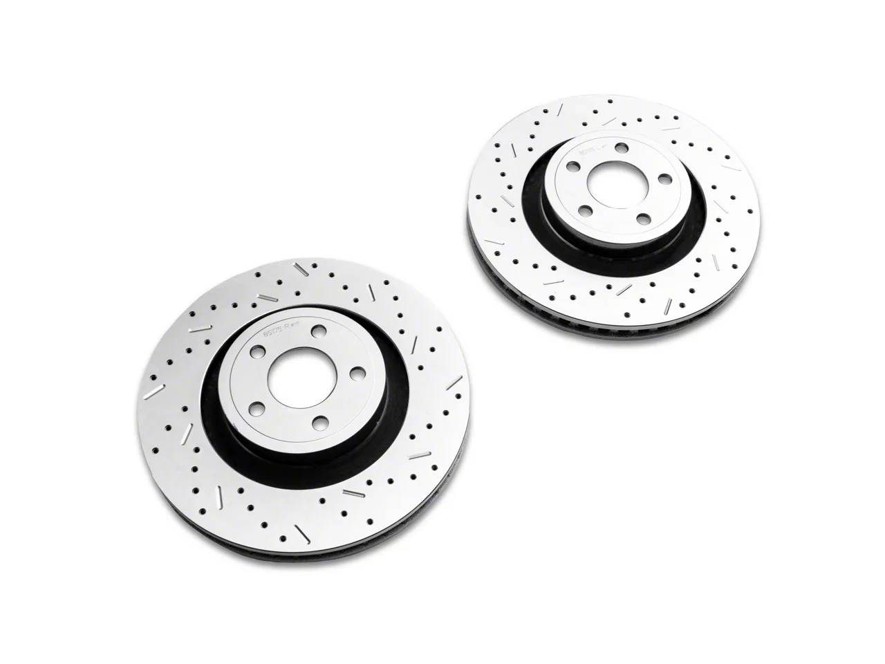 Xtreme Stop Precision Cross-Drilled and Slotted Rotors; Front Pair (15-23 Mustang GT w/o Performance Pack, EcoBoost w/ Performance Pack)